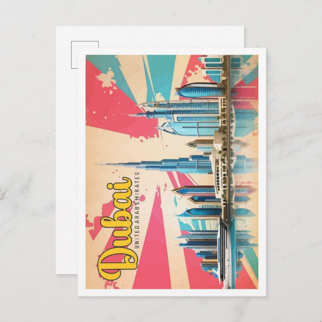 Dubai UAE Pop Art Travel Illustration Postcard (Front/Back)
