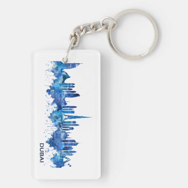 Dubai UAE Skyline Blue Key Ring (Back)