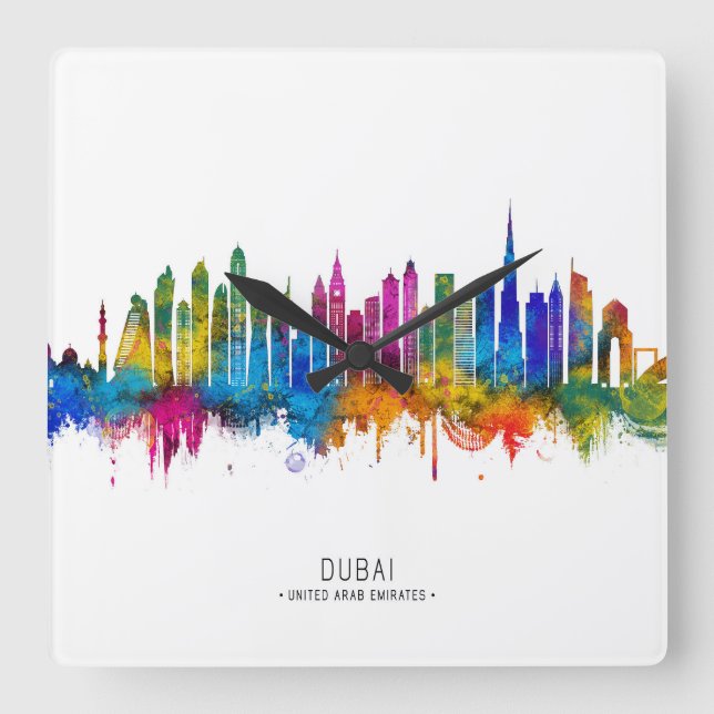 Dubai UAE Skyline Square Wall Clock (Front)
