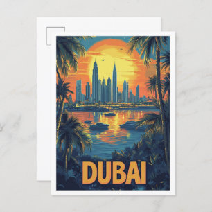 Dubai UAE Vintage Illustration Travel Postcard
