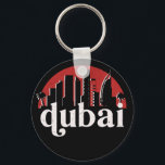 Dubai UAE Vintage Retro City Skyline Cityscape Art Key Ring<br><div class="desc">Vintage and retro city design with beautiful skyline, tourist attraction and cityscape art. Cool skyscraper and building silhouette illustration merchandise for tourist and traveller. Perfect as souvenir to bring back home when travelling around the world. Save the memory of your travel and vacation with family and friends. Background colour can...</div>