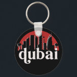 Dubai UAE Vintage Retro City Skyline Cityscape Art Key Ring<br><div class="desc">Vintage and retro city design with beautiful skyline, tourist attraction and cityscape art. Cool skyscraper and building silhouette illustration merchandise for tourist and traveller. Perfect as souvenir to bring back home when travelling around the world. Save the memory of your travel and vacation with family and friends. Background colour can...</div>