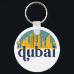 Dubai UAE Vintage Retro City Skyline Cityscape Art Key Ring<br><div class="desc">Vintage and retro city design with beautiful skyline, tourist attraction and cityscape art. Cool skyscraper and building silhouette illustration merchandise for tourist and traveller. Perfect as souvenir to bring back home when travelling around the world. Save the memory of your travel and vacation with family and friends. Background colour can...</div>