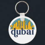 Dubai UAE Vintage Retro City Skyline Cityscape Art Key Ring<br><div class="desc">Vintage and retro city design with beautiful skyline, tourist attraction and cityscape art. Cool skyscraper and building silhouette illustration merchandise for tourist and traveller. Perfect as souvenir to bring back home when travelling around the world. Save the memory of your travel and vacation with family and friends. Background colour can...</div>
