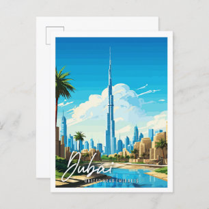 Dubai UAE vintage travel illustration Postcard