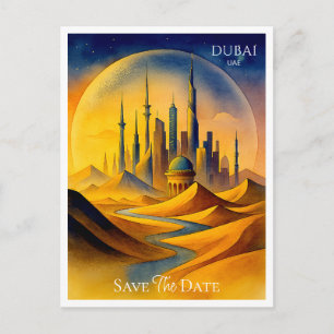 Dubai UAE Watercolor Save the Date Postcard
