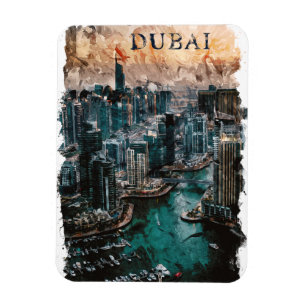 Dubai UAE Watercolor Skyline Magnet