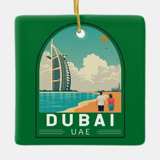 Dubai United Arab Emirates Retro Travel Art Ceramic Ornament (Front)