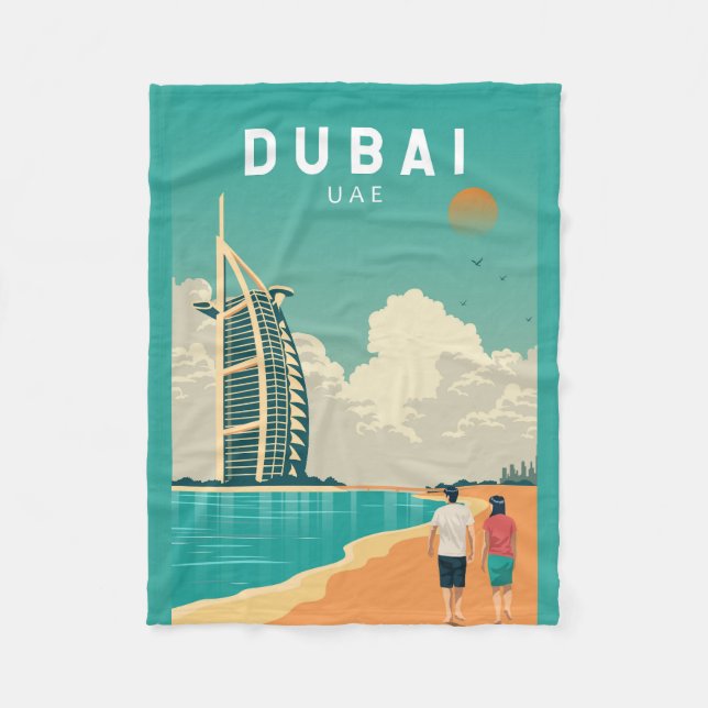Dubai United Arab Emirates Retro Travel Art Fleece Blanket (Front)