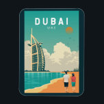 Dubai United Arab Emirates Retro Travel Art Magnet<br><div class="desc">Dubai vector art design. Dubai is a city and emirate in the United Arab Emirates known for luxury shopping,  ultramodern architecture and a lively nightlife scene.</div>