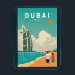 Dubai United Arab Emirates Retro Travel Art Magnet<br><div class="desc">Dubai vector art design. Dubai is a city and emirate in the United Arab Emirates known for luxury shopping,  ultramodern architecture and a lively nightlife scene.</div>