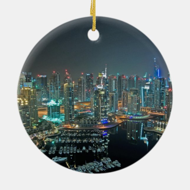 Dubai, United Arab Emirates skyline at night Ceramic Ornament (Back)