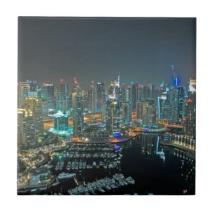 Dubai, United Arab Emirates skyline at night Ceramic Tile