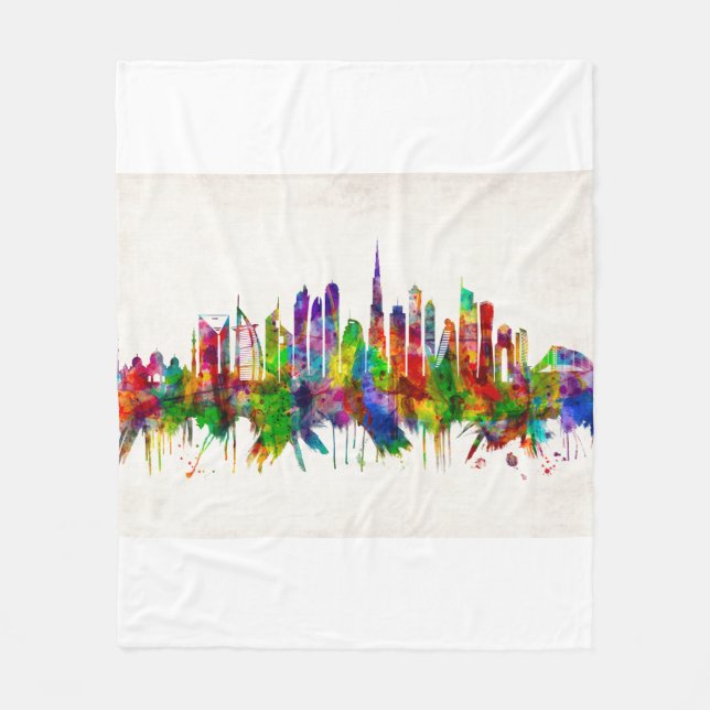 Dubai United Arab Emirates Skyline Fleece Blanket (Front)