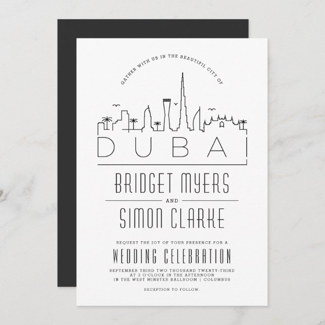 Dubai Wedding Deco Skyline Invitation (Front/Back)
