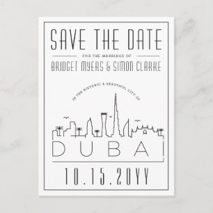 Dubai Wedding Deco Skyline Save the Date Postcard