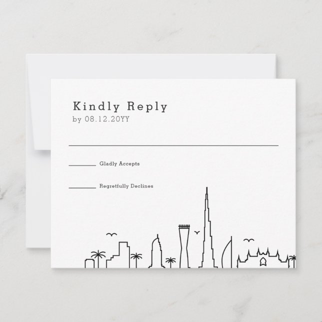 Dubai Wedding | Stylised City Skyline RSVP (Front)
