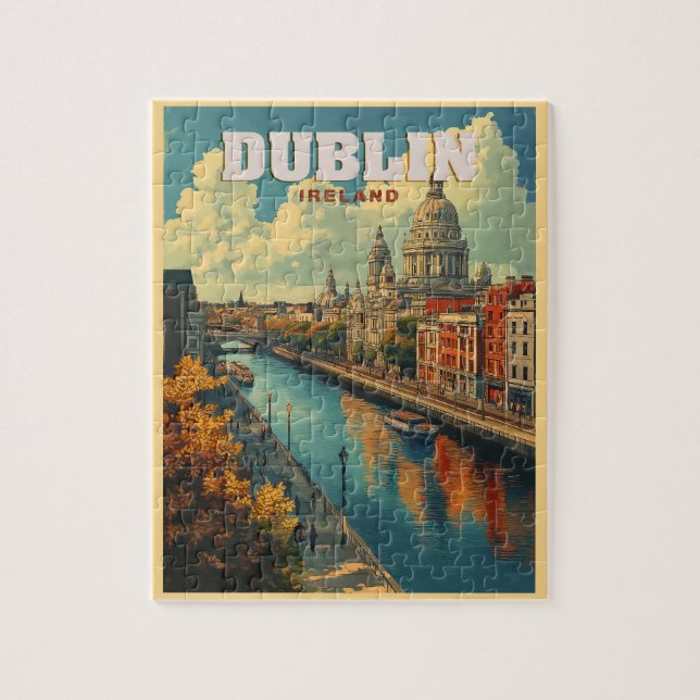 Dublin City Ireland - Retro Travel  Jigsaw Puzzle (Vertical)