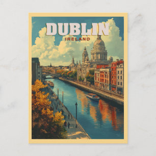Dublin City Ireland - Retro Travel Postcard