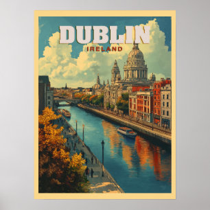 Dublin City Ireland - Retro Travel  Poster