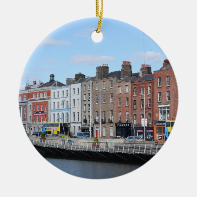 Dublin City on The Liffey Ceramic Tree Decoration (Front)