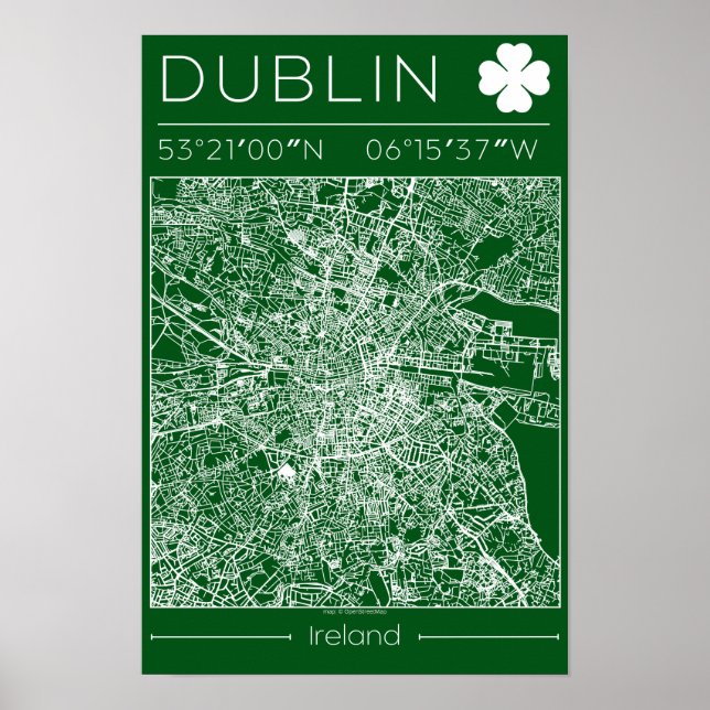 Dublin Green Map Poster Minimal Wall Art Ireland (Front)