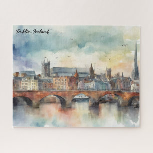 Dublin Ireland City Silhouette Watercolor Painting Jigsaw Puzzle