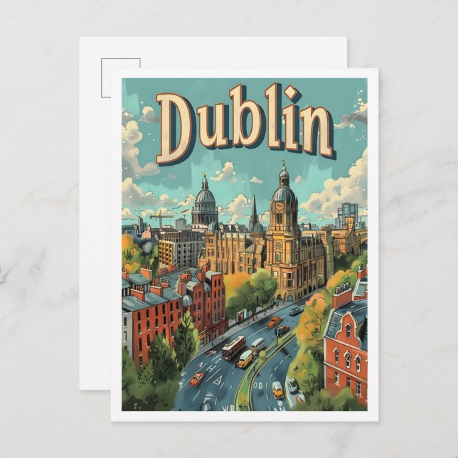 Dublin Ireland Classic Art Retro Vintage Travel Postcard (Front/Back)