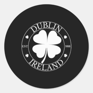 Dublin Ireland Est 988 Clover Leaf Shamrock St. Pa Classic Round Sticker