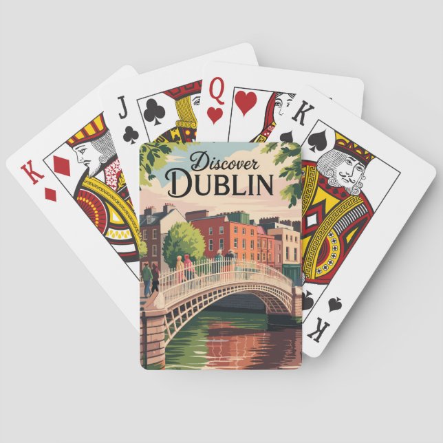 Dublin Ireland Illustration Travel Art Vintage Playing Cards (Back)