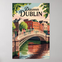 Dublin Ireland Illustration Travel Art Vintage