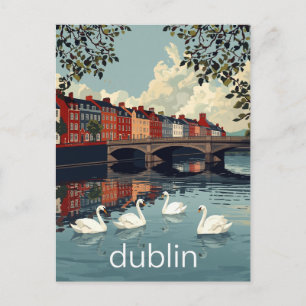 Dublin Ireland Liffey River Swans Postcard