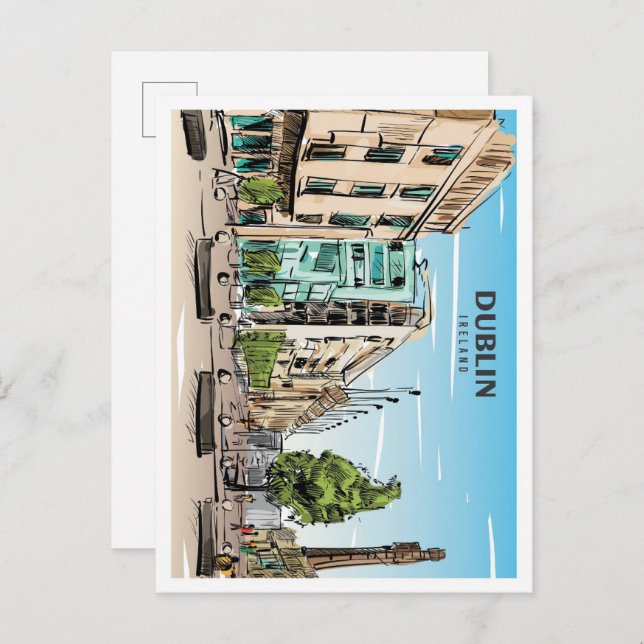 Dublin Ireland Sketch Art Vintage Travel Postcard (Front/Back)