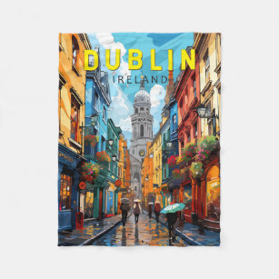 Dublin Ireland Travel Art Vintage Fleece Blanket