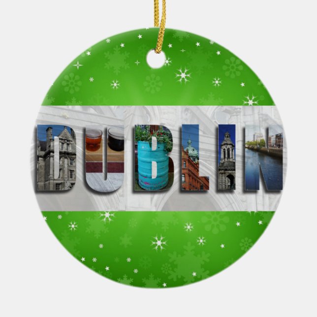 Dublin Ireland Travel Photos Snowflake Christmas Ceramic Ornament (Front)