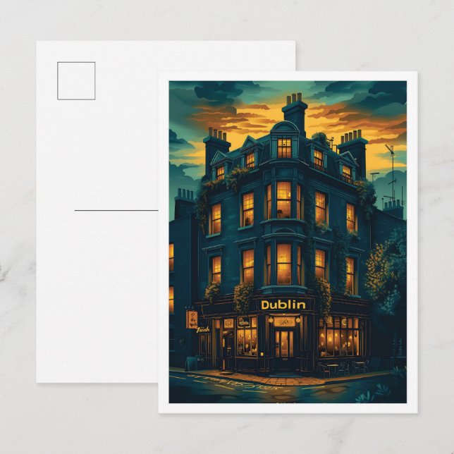 Dublin Ireland Vintage Art Travel Illustration Postcard (Front/Back)