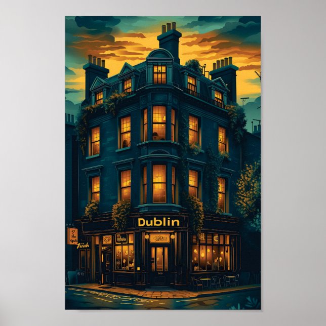 Dublin Ireland Vintage Art Travel Illustration Poster (Front)