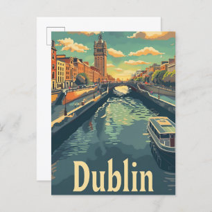 Dublin Ireland Vintage Retro Travel Illustration Postcard
