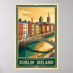 Dublin Ireland Vintage River Illustration Poster