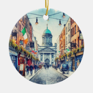 Dublin Ireland Watercolor Christmas Ceramic Ornament