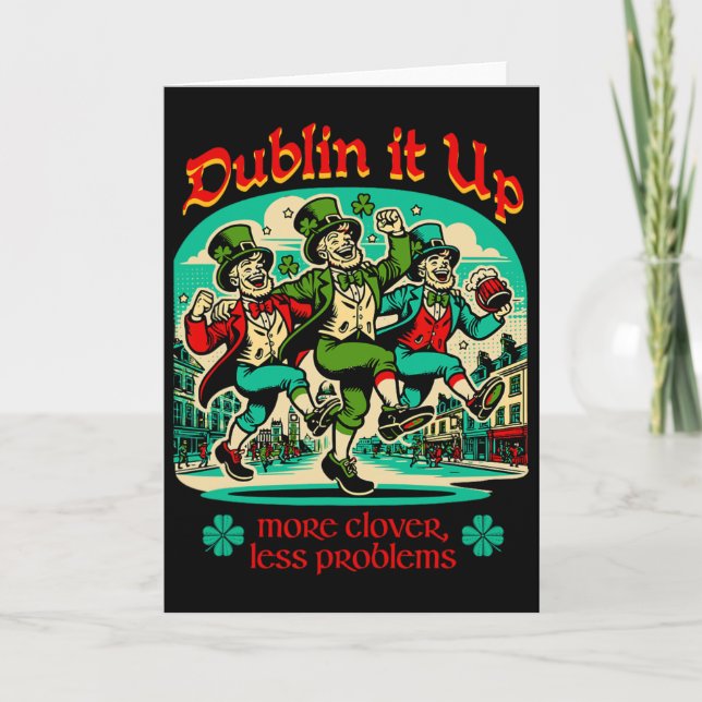 Dublin It Up - Irish Leprechauns Dancing  Card (Front)