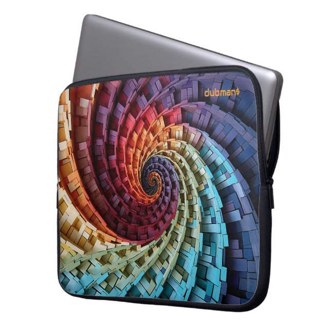 Dubman Design: Fibonacci Rainbow Trippy Spiral Laptop Sleeve (Front Left)