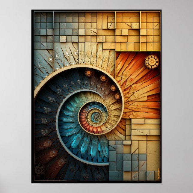 Dubman Designs: Glowing Fibonacci Spiral Collage  Poster (Front)