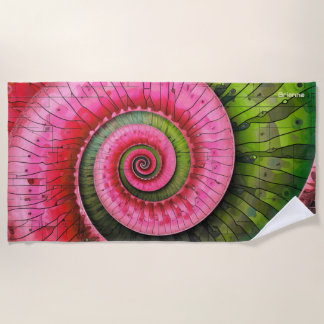 Dubman Designs: Glowing Pink and Green Fibonacci Beach Towel