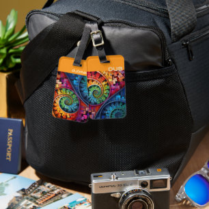Dubman Does Design:Bright Fibonacci Swirls Luggage Tag