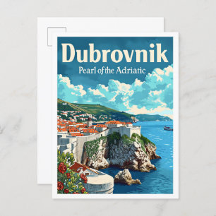Dubrovnik Croatia Artistic Travel Illustration Postcard