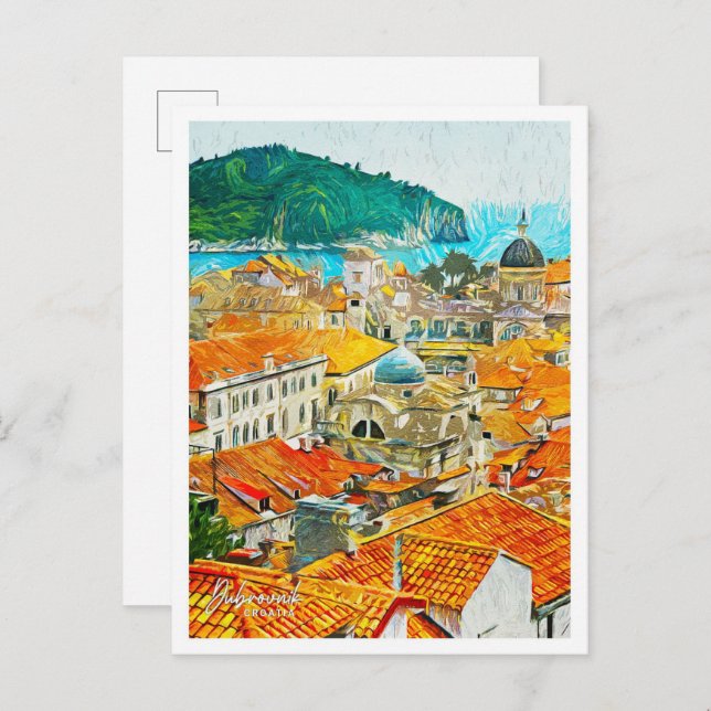 Dubrovnik Croatia Beautiful Oil Paint Landscape Postcard (Front/Back)