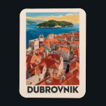 Dubrovnik Croatia Illustration Travel Art Vintage Magnet<br><div class="desc">Dubrovnik retro vector travel design. It's known for its distinctive Old Town,  encircled with massive stone walls completed in the 16th century.</div>
