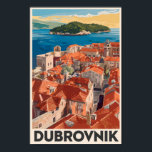 Dubrovnik Croatia Illustration Travel Art Vintage Poster<br><div class="desc">Dubrovnik retro vector travel design. It's known for its distinctive Old Town,  encircled with massive stone walls completed in the 16th century.</div>