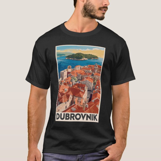 Dubrovnik Croatia Illustration Travel Art Vintage T-Shirt (Front)